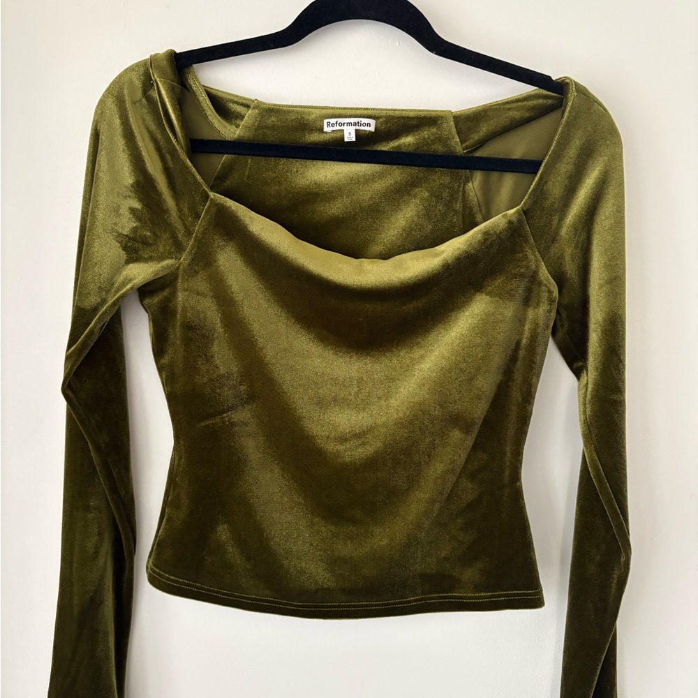 Reformation Olive Velvet Blouse size S
